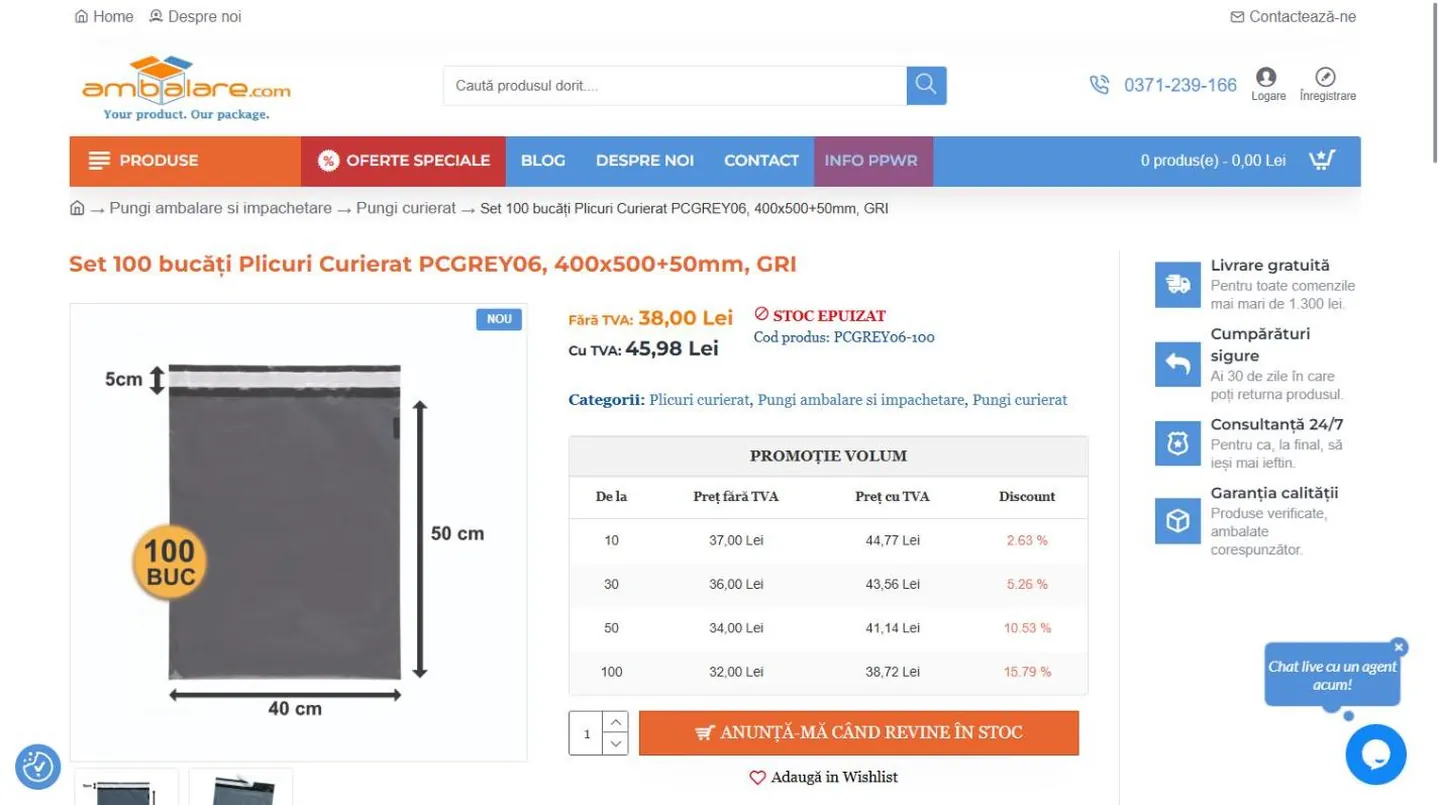 Pagina de produs face oferta