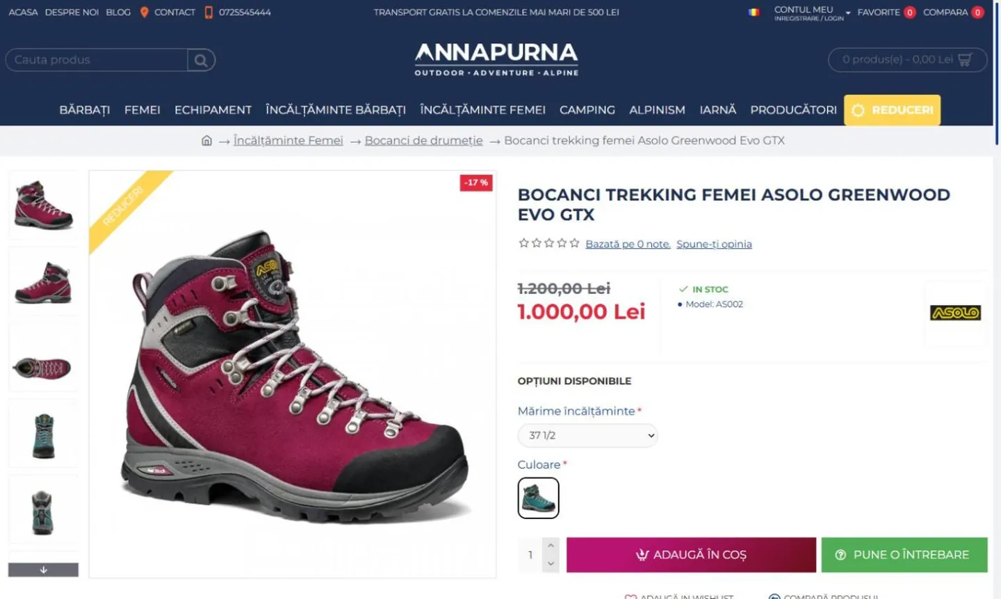 Produsul, cu toate opțiunile la vedere