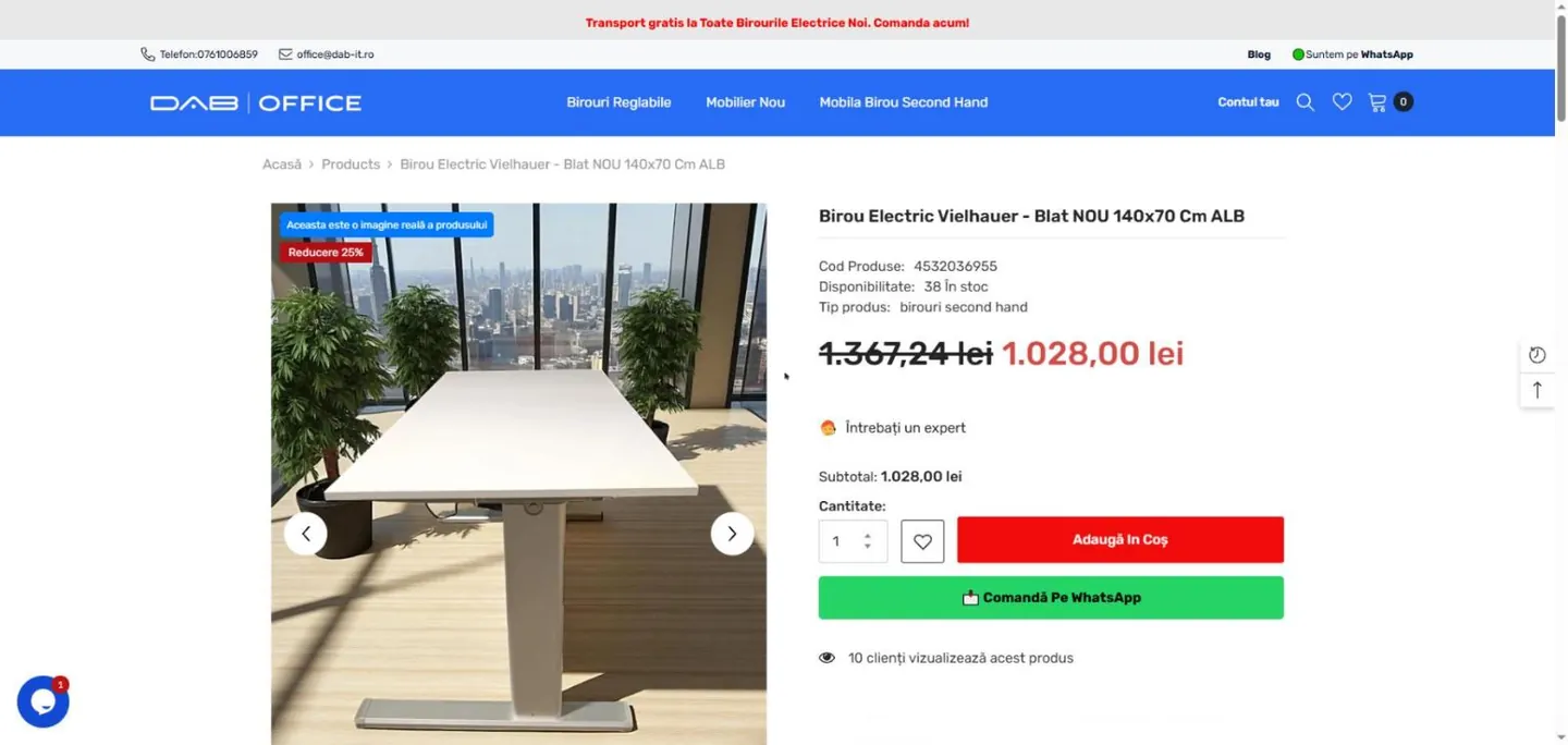Pagina de produs pentru mobilier folosit