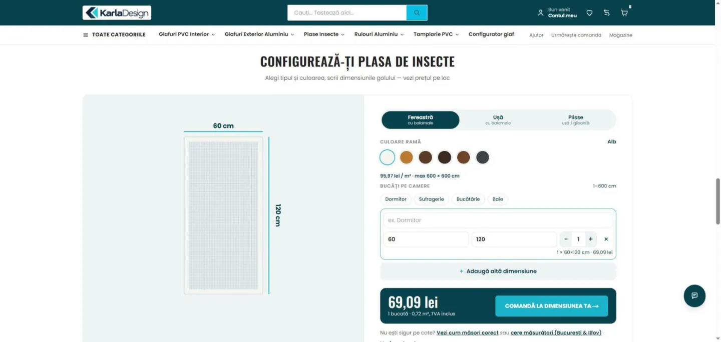 Plasa de insecte, desenată la dimensiunea reală
