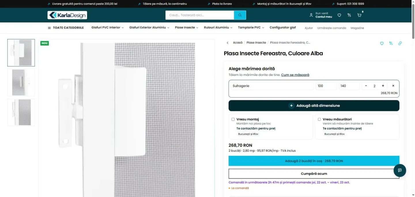 Plasa de insecte: două cote pe rând, preț pe m²