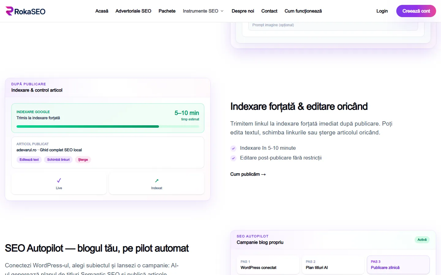Indexare imediat după publicare