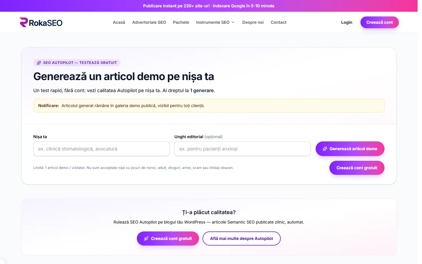 Demo: un articol pe nișa vizitatorului